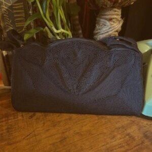 Vintage 1940s Genuine Rayon Corde Structured Handbag in Black